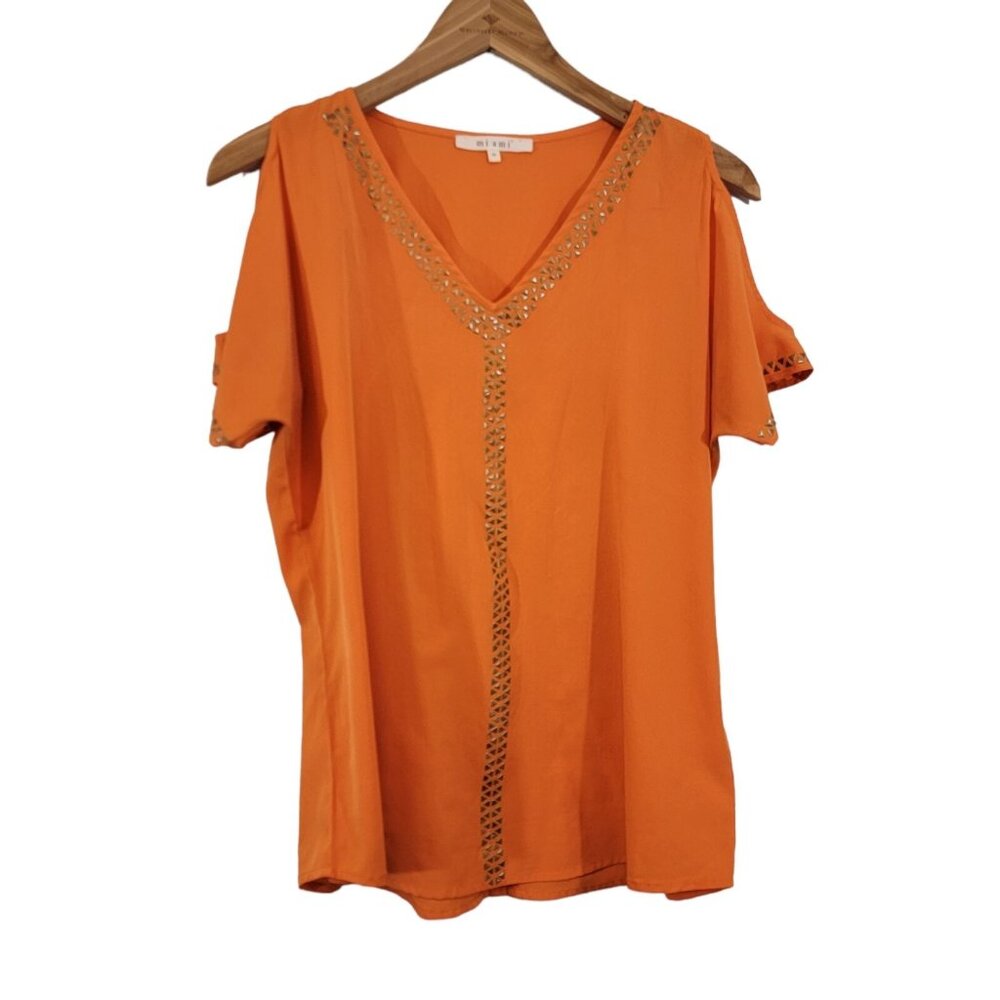 MI AMI ANTHROPOLOGIE SIZE M‎ STUDDED ORANGE BLOUSE